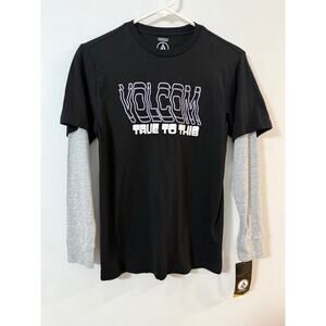 NWT VOLCOM Double Take Twofer Long Sleeve Tee Shirt - Youth M